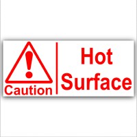 1 x 200mm-Caution Hot Surface-Self Adhesive Sticker, Red on White-Catering,Cafe,Restaurant,BAr,Pub,Kitchen-Health and Safety Sign 